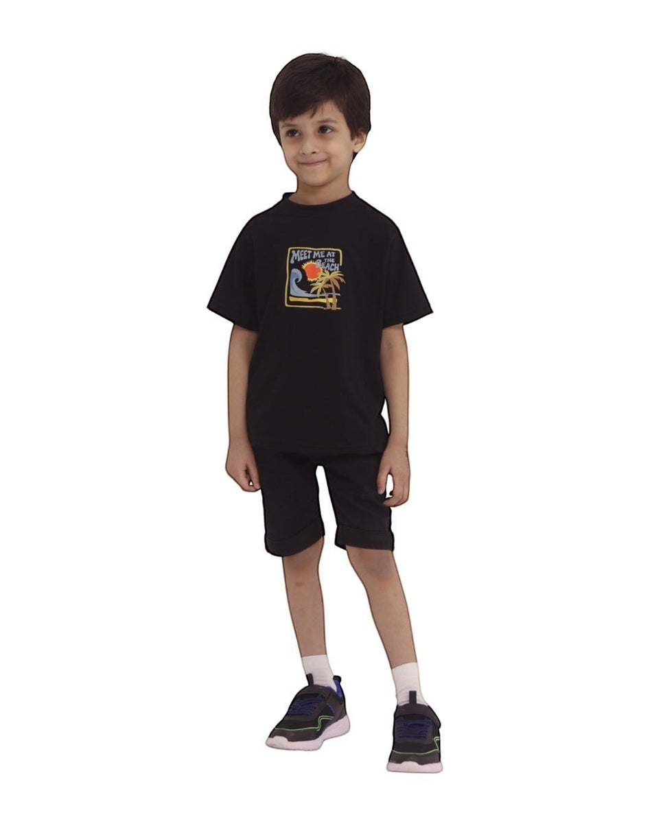 Beach Classic Black Round T-Shirt for Boys