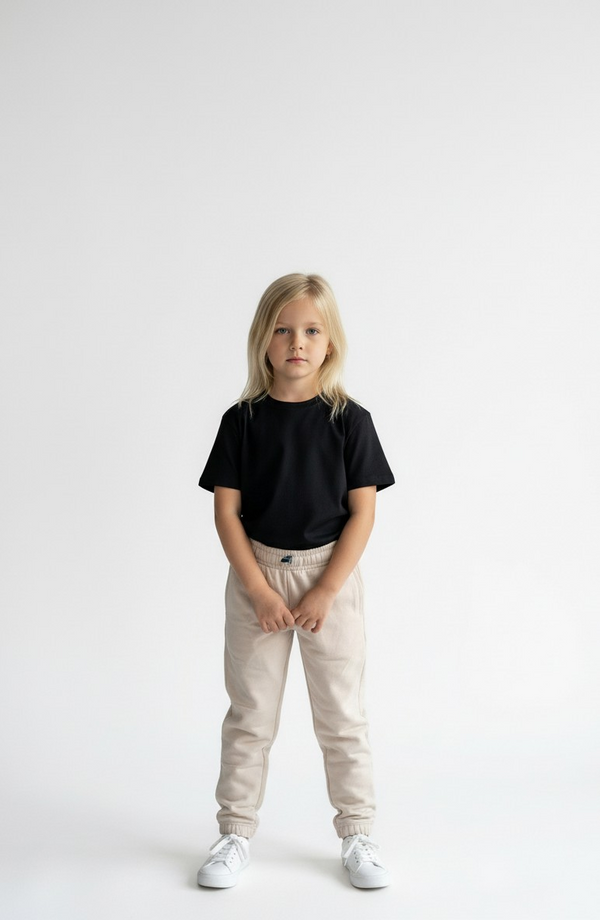 Cream Knit Trouser for Kids front view