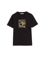 Tiny Threads black cotton t-shirt for boys with a beach graphic print and round neck.