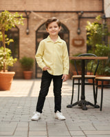 Tiny Threads boys' yellow long-sleeve button-down shirt with a classic collar and subtle textured fabric.