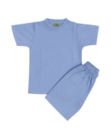 Tiny Threads light blue cotton t-shirt and shorts set for kids. Short sleeve tee with crew neck and elastic waist shorts.